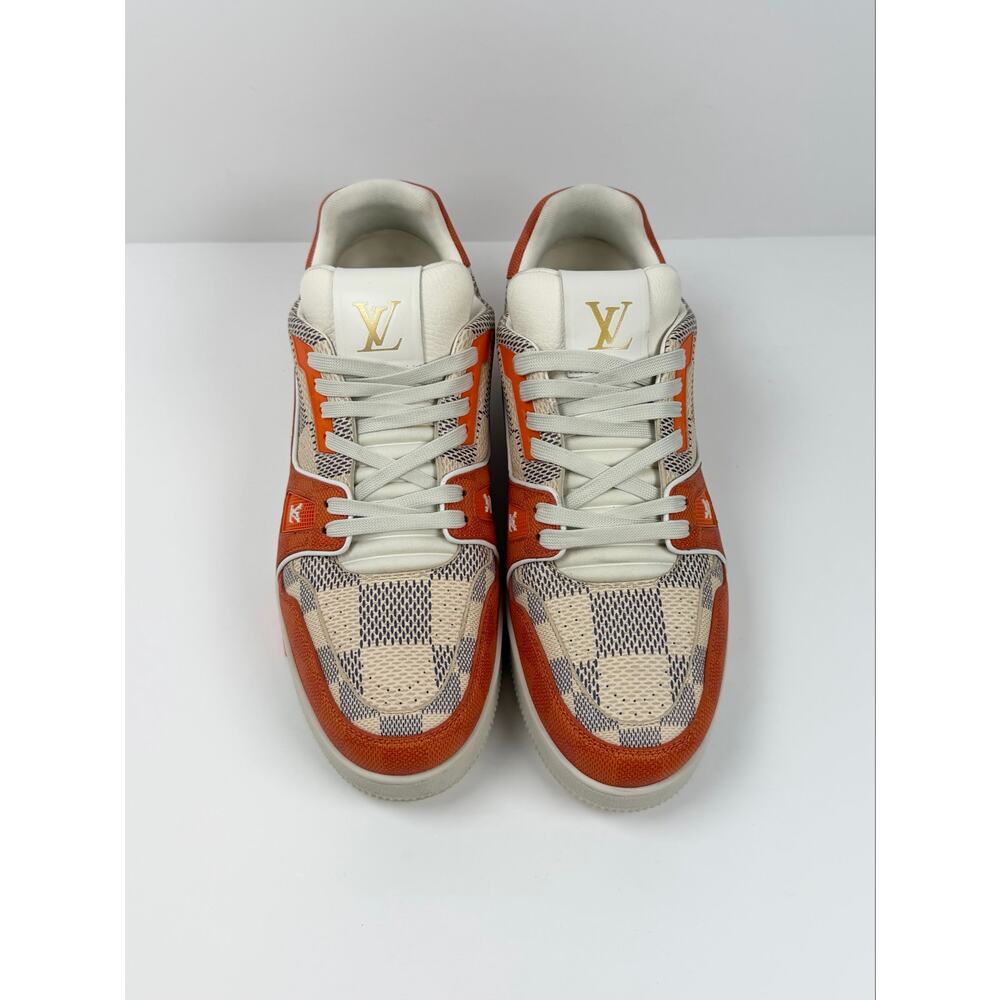 Size 9LV/10US - Louis Vuitton Damier White Orange Trainers - Picture 3 of 8
